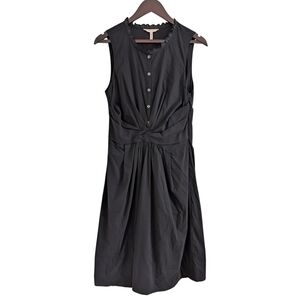 Rebecca Taylor Black Ruched Waist Ruffle Neck Sleeveless Midi Dress Size 10